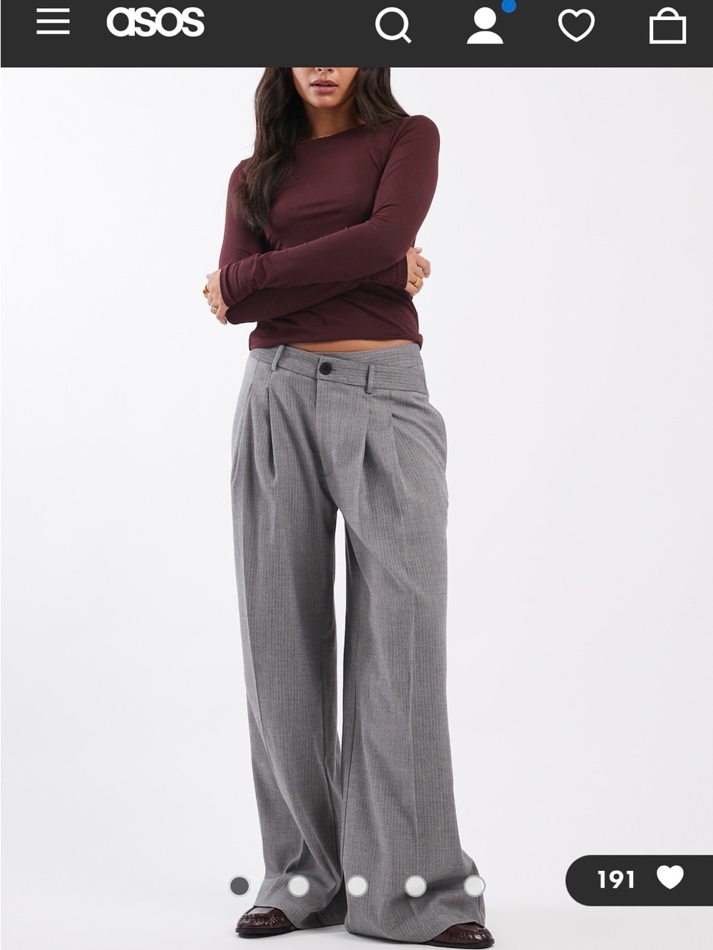 ASOS Gray Wide-Leg Pleated Trousers